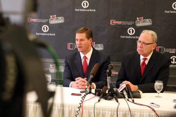 UNO Athletic Director Trev Alberts and Chancellor John Christensen announced the Mavericks' proposed move to Division I at a hastily organized press conference March 13. (Photo credit Joe Shearer/The Gateway)